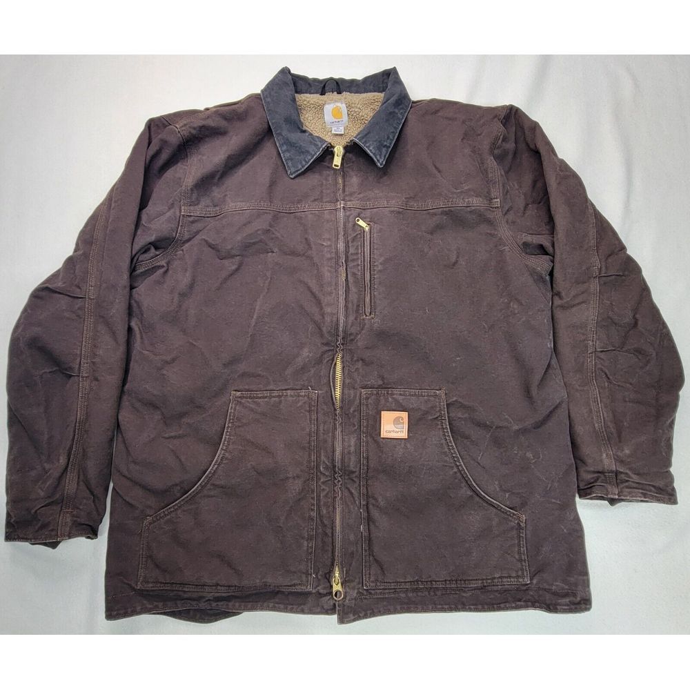 Carhartt Mens 2XLT 2XL T Tall C61 Canvas Duck Sherpa Lined Brown Faded‎ Jacket